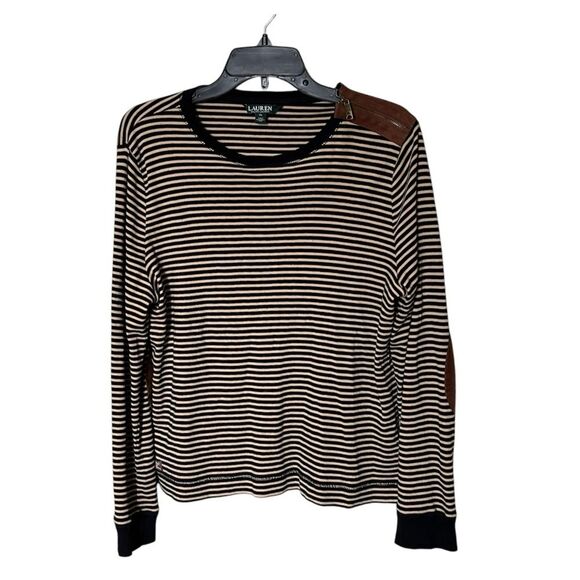 Lauren Ralph Lauren Black/Tan Striped Shirt with Patch & Zipper Accents Size XL - Picture 1 of 11